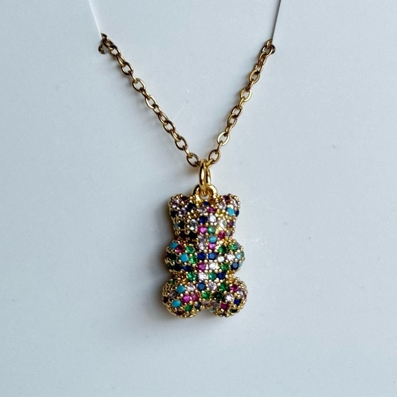 Rhinestone Teddy Bear Pendant Necklace - Picture 2 of 5